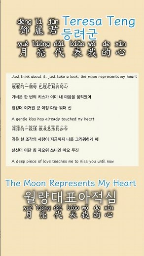 한국인이 좋아하는 명곡: 등려군 월량대표아적심 [가사 해석+발음]鄧麗君〈月亮代表我的心〉中文歌詞 Teresa Teng - The Moon Represents My Heart[Eng]