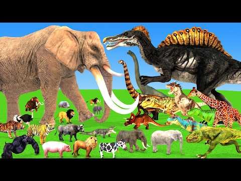 African Elephant vs Spinosaurus vs Dinosaurs Wild Animals Epic Battle Animal Revolt Battle Simulator