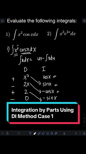 Integration by Parts Using DI Method Case 1 #fyp #enginerdmath #engineering #math #integrals #calculus #ibp #dimethod