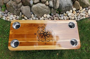 Teak Boat Table | Yacht Cockpit Tabletop With Compass Rose - Etsy