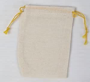 Celestial Gifts Muslin Bags - Double Drawstring Bags Small 100pcs - 2.75x4, Reusable Tea, Jewelry, Gift, Spice and Sachet Bag - 100% Cotton - Made in USA - (Natural Hem & Yellow Double Drawstring)