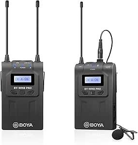 BOYA by-WM8 Pro Dual-Channels Lavalier Wireless Microphone System with 1 Bodypack Transmitter 1 Portable Receiver for Canon Nikon Sony DSLR Camera XLR Camcorder Phone YouTube Film Production