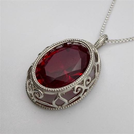 20ct Lab Grown Ruby Necklace in Sterling Silver Valentines Jewelry Gift July Birthstone - Etsy