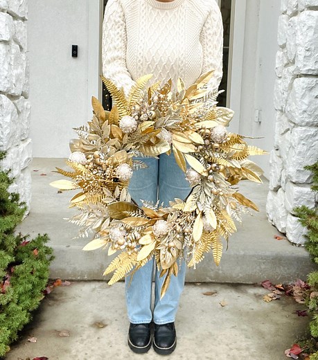 Gold Leaf Wreath, Laurel and Fern Wreath for Front Door, Holiday Laurel Wreath Entryway Decor for Christmas and New Year’s Hostess Gift - Etsy