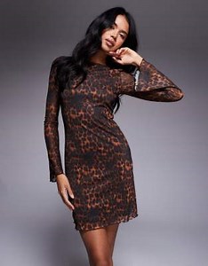Brave Soul long sleeve mesh mini dress in leopard print | ASOS