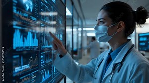 Doctor Technology: Digital Health Data Analysis and Futuristic Medical Innovation in Hospitals: Modern Interfaces, Intelligent Monitoring. 4k video