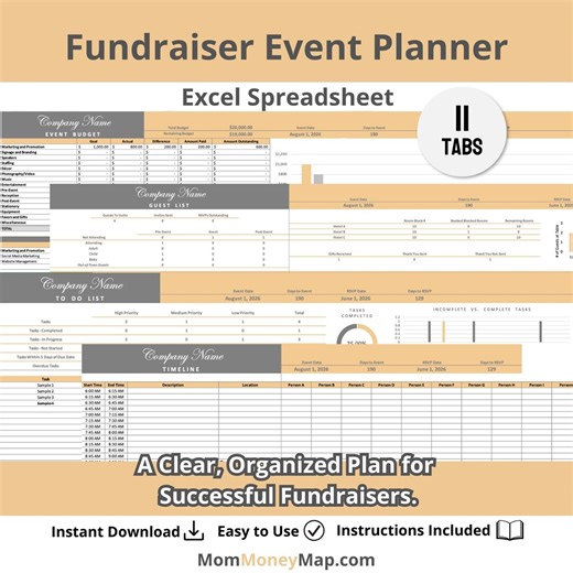 Fundraiser Event Planner Excel Spreadsheet Template in Orange, Charity Planning Tool, Fundraising Tracker, Budget & Donation Organizer Sheet - Etsy