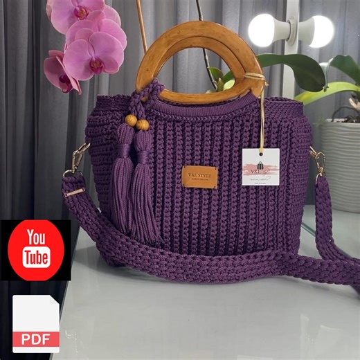 Crochet Bag Video Tutorial (PDF Link) | DIY Handbag Pattern | Purse With Handles | English Subtitles - Etsy
