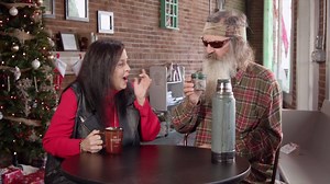 Me: "You taste like hot chocolate." Miss Kay: "You taste like a lot of things." Just a few days left to get 20 bucks off a year of my show and lots more, plus a mug with my mug on it. Use the passcode PHIL20 and it's yours for free: http://bit.ly/2COv0ea | Phil Robertson "The Duck Commander"