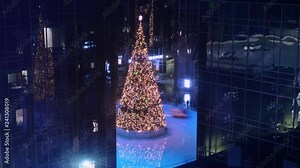 PITTSBURGH - Circa December, 2018 - A night lapse high angle view of the Ice Skating rink at PPG Place in downtown Pittsburgh.