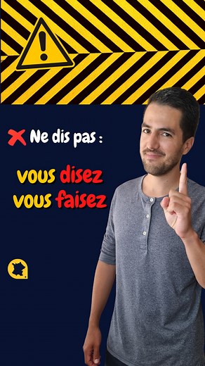 ❌Ne dis pas : "vous disez" ✅Tu dois dire : "vous dites" Voilà la conjugaison complète du verbe "DIRE" : Je dis Tu dis Il/elle/on dit Nous disons Vous dites Ils/elles disent Et c'est la même chose avec le verbe "FAIRE". ❌Ne dis pas : "vous faisez" ✅Tu dois dire : "vous faites" Et pour bien retenir les deux formes irrégulières de ces verbes, pense à la phrase : 👉Vous faites ce que vous dites. Guillaume, ton prof de français 😉 Je donne des cours particuliers et en groupe sur Zoom et sur Skype. Co