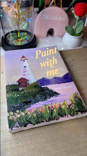 Lighthouse easy acrylic painting for beginners/ Sunset lighthouse painting ✨ #art #easyart #painting