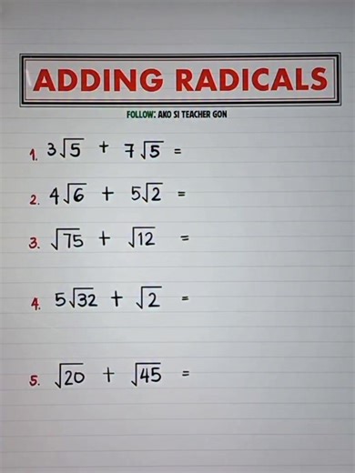 Adding Radicals‼️ #algebra #basicalgebra #basicmath #teachergon #mathreview #addingradicals | Ako si Teacher Gon