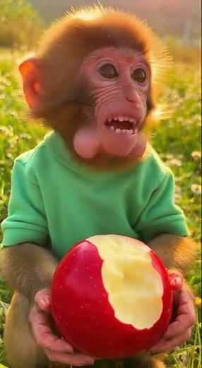 Super Cute Baby Monkey Eating Apple 🍎 | Heart Tiny Hands Grabbing Snack