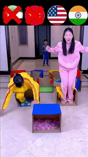 Box-stepping competition, who can stand to the end #Funny #Family Game Challenge