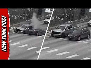 Traffic Camera Captures the Ground Crumbling Below Cars at a Stoplight