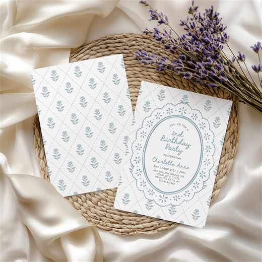 Blue Lace Party Invitation Corjl Template, Floral Birthday Invite, Elegant Celebration Invite, Printable DIY, Instant Download 188 - Etsy UK