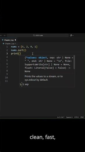 From chaos → order in 1 line 🐍#python #sorting #programming #learnpython #codebeginner #shorts #like