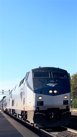 Amtrak P42 #146 Arrives in Naperville with an EMD Steel Bell! #train #trains #railfan