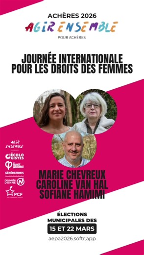 Les droits des femmes sont le fruit de longues luttes et de combats pour un monde plus juste. Mais ces droits restent fragiles et doivent être défendus chaque jour. Et il reste encore beaucoup à faire, partout — y compris à Achères Pour nous, le féminisme ne se résume pas à une journée particulière. C’est une exigence et un engagement de tous les jours. Une philosophie de vie. L’égalité femmes-hommes est une priorité qui guidera nos actions. #municipales2026 #acheres #droitsdesfemmes #egalite