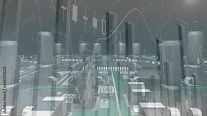 Composite video of statistical data processing against close up of microprocessor connections