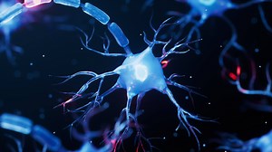 Biology nerve cell with biomedicine concept, 3d rendering.