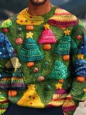 Christmas Men's Christmas Tree Pullover Sweater Jumper Knitwear Crewneck Casual Vacation Daily Festival 3D Print Keep Warm Long Sleeve Spring Fall Winter Rainbow Multi Color 2025