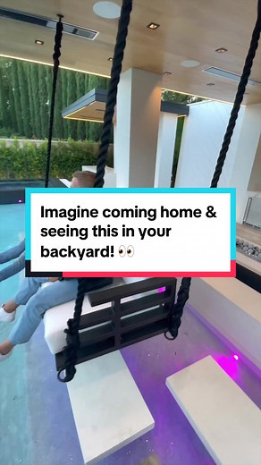 Pool parties are next level in a backyard like this! 🙌🏼 #poolparty #swimmingpool #pooldesignideas #pooldesign #landscapedesign #backyardgoals #daybed #daybedswing