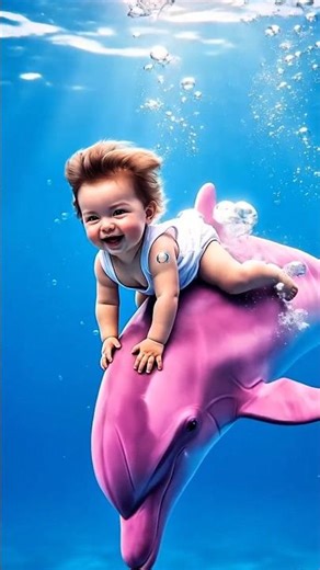 Cute baby playing on dolphin's back 🐬🐬 #dolpins #cute