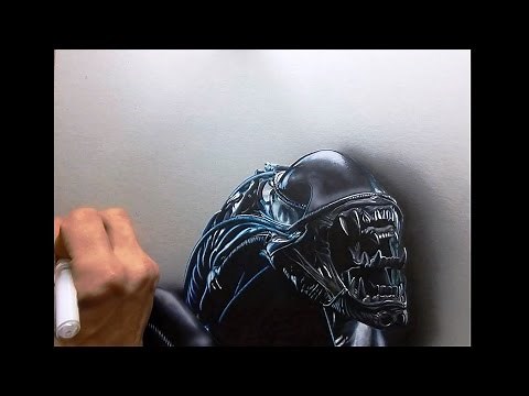 dessin time lapse - hyperrealistic art : how to draw aliens