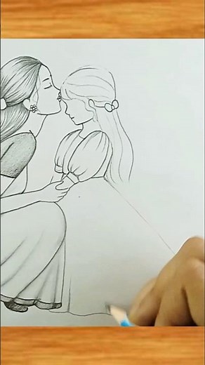 Mother Daughter Drawing 🥰😃😍 #drawing #Mothersdaydrawing #art #pencilsketch #mom'slove #mothersday