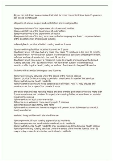 Florida Assisted living facilities exam study guide 2023 completed
