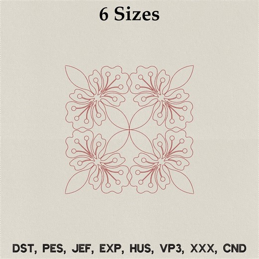 Floral Quilt Block Embroidery Pattern Continuous Stipple Square Outline Machine Embroidery File - Etsy