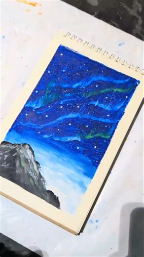 Aurora Night Sky Drawing 🌌 | Oil Pastel Art #shorts #drawing