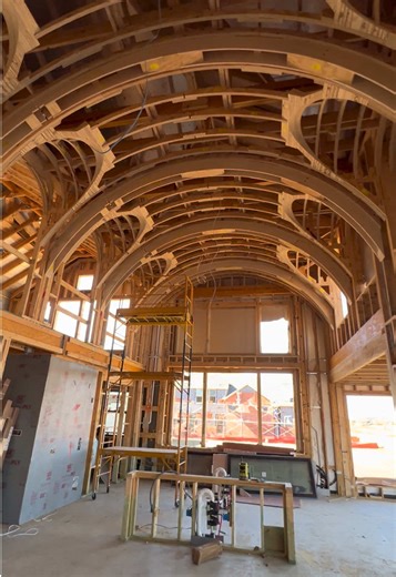 Prefab barrel vault with intersecting archways for the living room ceiling. I guess this is why they call it a Great Room Now? 😉 Working on making our voice heard. 🍿😎🫳🎤💥 @Plyworx