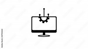 information technology icon animation with giyar icon. the gear or setting icon is rotating inside the computer .