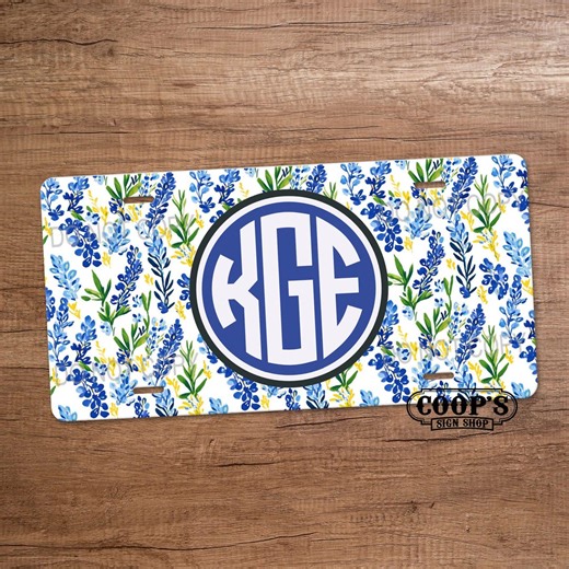 Bluebonnet Bliss Monogram License Plate - Personalized Car Tag - Texas Colorful Car Accessories - Pretty Vehicle Vanity - Etsy