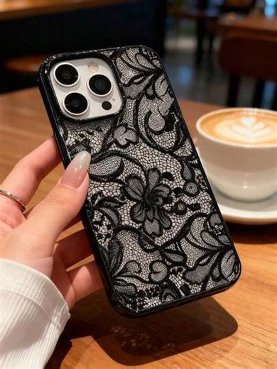 Black Lace Fashion Phone Cases 1pc Elegant Black Lace Floral Pattern Phone Case, Black Frame Transparent Back Protective Cover, Compatible With IPhone 17 Pro Max/17 Pro/17/16 Pro Max/16/16 Pro/16 Plus/15/15 Pro Max/15 Pro/15 Plus/11/12/13/14 Pro Max/11 Pro Max/12 Pro/12 Pro Max/13 Pro/13 Pro Max/14 Pro/14 Pro Max/14 Plus, Suitable As A Gift For Family, Couples, Friends Birthday Anniversary Gift Wedding Party Spring Gift | SHEIN