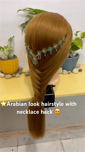 ⭐️Arabian look hairstyle with necklace hack 🔥 #arabianhairstyle #mermaidarabianhairstyle #mermaid