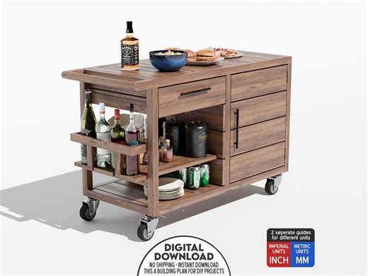 DIY Wooden Trolley Plan With Drawer, Cabinet and Wine Rack, Outdoor Service Car - Etsy