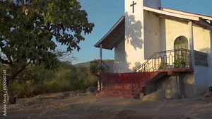 Lonely white single small chapel at flat African land in Kenya, Africa