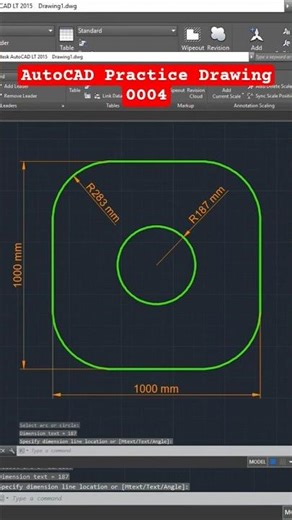 AutoCAD Practice Drawing 0004 | Command used Line, Fillet, circle, Dimensions #drafting #autocad