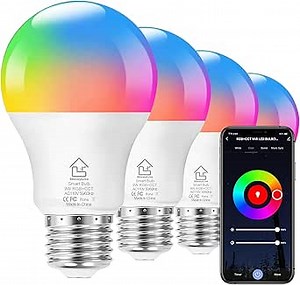 ShowyLive Smart Light Bulbs, WiFi & Bluetooth Compatible, Full Color Changing LED Bulbs, Compatible with Alexa & Google Assistant, Easy Setup, Energy-Saving, 10W, 850 Lumens, 4 Pack