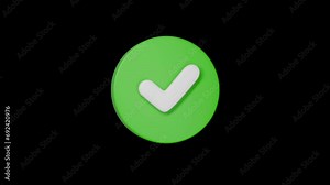 Check mark tick box circle icon simple looped animation. Transparent backgound. QuickTime 3d rendered movie with alpha channel