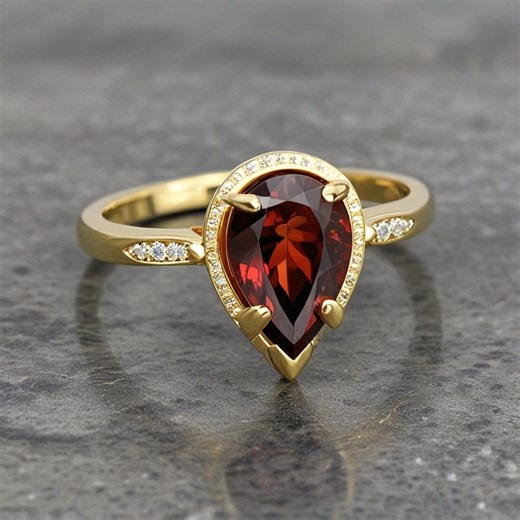 Buy Pear Garnet Ring • 14K Gold Finish, January Birthstone Online in India - Etsy