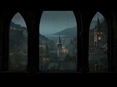Heavy Rain on Castle Window with Thunder ⚡ Cozy Medieval Ambience for Sleeping