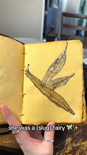 glued the leaves to the page randomly and I instantly saw a slug with wings lol #art #slug #leaves