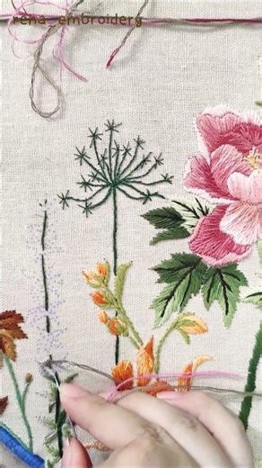 Stitching a delicate blade of grass - hand embroidery #needlework #handmade