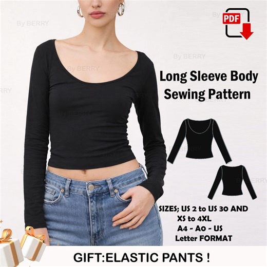 Long Sleeve Bodysuit Sewing Pattern: US Sizes 2-30 (PDF Pattern) - Etsy