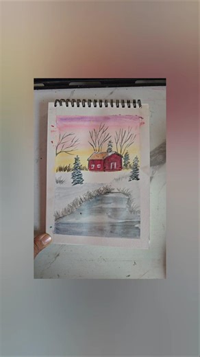 Beautiful watercolor painting of Winter Landscape